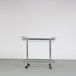 m25991 1970s Chrome trolley with two crystal glass tops Gae Aulenti Fontana Arte, Italy