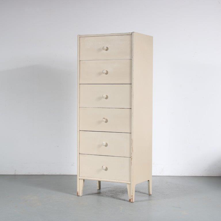 m26245 1940s White wooden high drawer cabinet Sweden