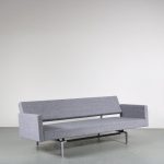 m26023 1950s 3-Seater sofa / sleeping bench on chrome with square black and chrome metal base and armrest Martin Visser Spectrum, Netherlands