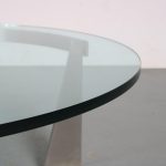 m26128 m26236 1970s Round coffee table on stainless steel base, with glass top model G3 Just van Beek Metaform, Netherlands