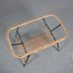 m26285-6 1950s Rattan coffee table on black metal base with blurred glass tops Netherlands