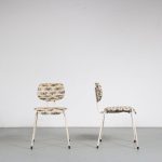 m26290 1950s Pair of side chairs on white painted base with original expo '58 upholstery Willy van der Meeren Tubax, Belgium