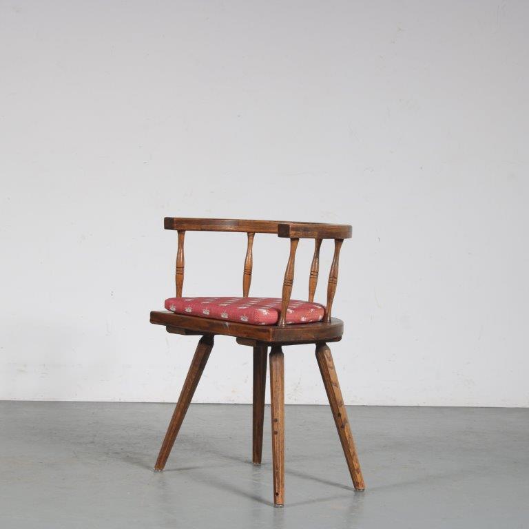 m26318 1950s Brutalist oak side chair with cushion Spain