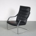m26335 1970s Black leather easy chair on heavy chrome metal base Rudolph Glatzl Walter Knoll, Germany