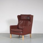 m26316 1960s Brown leather wingback easy chair Borge Mogensen Stouby, Denmark