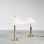 m26175 1970s Pair of luxurious brass table lamp with silk hoods Sölken Leuchten, Germany