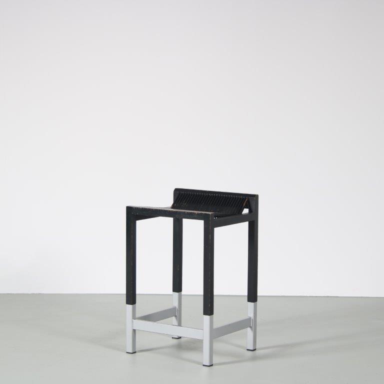m26406 1970s Rare model bar stool, black wooden slates with metal leg ends Ruud Jan Kokke Netherlands