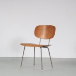 m26372-3 1950s Dining chair on grey metal base with plywooden seat and back model 116 Wim Rietveld Gispen, Netherlands