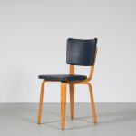 m26392 1950s Dining / side chair in birch plywood with blue skai upholstery Car Alons De Boer Gouda, Netherlands