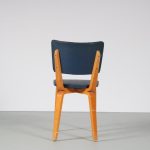 m26392 1950s Dining / side chair in birch plywood with blue skai upholstery Car Alons De Boer Gouda, Netherlands