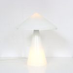 L4999 1970s White glass table lamp SCE, France