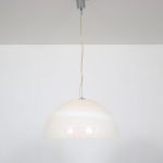 L5047 1970s White glass hanging lamp with chrome metal details Leucos, Italy