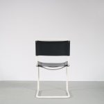 m26438 1970s Dining / side chair on white metal frame with black leather upholstery Mart Stam Thonet, Germany