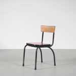 m26444-6 1950s Black metal children chair with red laminated seat and wooden backrest Willy van der Meeren Tubax, Belgium