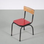 m26444-6 1950s Black metal children chair with red laminated seat and wooden backrest Willy van der Meeren Tubax, Belgium