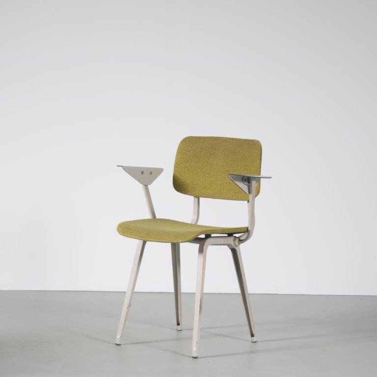 m26458 1960s Revolt chair on light gray metal frame and armrests and original lime upholstery Friso Kramer Ahrend de Cirkel, Netherlands