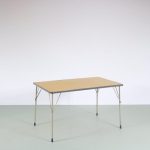 m26370 1950s Rare dining table on grey metal base with yellow linoleum top Wim Rietveld Gispen, Netherlands