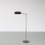 L5007 1960s Floor lamp on black metal with chrome base and brown metal hood Asea Belysning, Denmark
