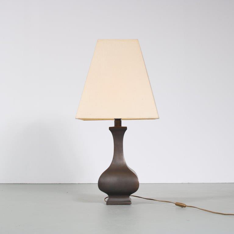 L4903 1960s Large brass table lamp with fabric hood Maria Pergay France