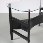 m26415 1950s Black wooden with brass details console table Italy