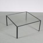 m26448 1950s Square coffee table, black metal frame with safety glass top Floris Fiedelij Artimeta, Netherlands