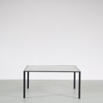 m26448 1950s Square coffee table, black metal frame with safety glass top Floris Fiedelij Artimeta, Netherlands