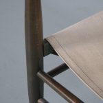 m26453 1960s Safari chair on wooden base with canvas upholstery and leather arm strings Farstrup, Denmark