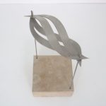 m26395 1960s Small artwork on stone base with stainless steel sculpture, Netherlands