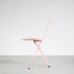m26509-10 1970s Pink metal folding chair with wooden seat and backrest Gastone Rinaldi Thema, Italy