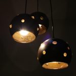 L4914 1960s Hanging lamp, three balls in copper with glass Peill & Putzler, Germany