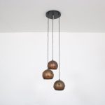 L4914 1960s Hanging lamp, three balls in copper with glass Peill & Putzler, Germany