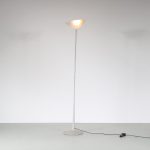 L5074 1990s Floor lamp on matte glass foot with aluminium base and matt glass shade Relco, Italy