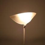 L5074 1990s Floor lamp on matte glass foot with aluminium base and matt glass shade Relco, Italy