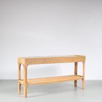 m26542 1970s Wicker with bamboo console table with glass top Italy
