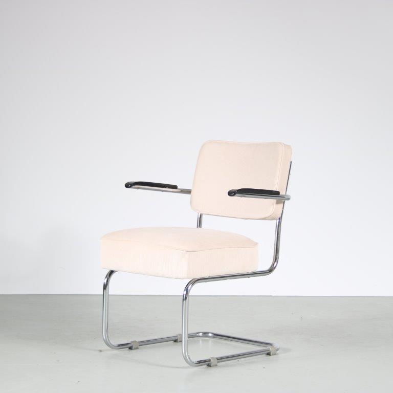 m26546 1960s Chrome pipe frame easy chair with new ribcord upholstery Ahrend, Netherlands