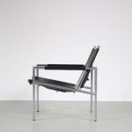 m25819 1960s Stainless steel chair with black neck leather upholstery