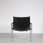 m25819 1960s Stainless steel chair with black neck leather upholstery