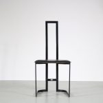 m26513 1980s Side chair on black metal base with neck leather upholstery Gastone Rinaldi Thema, Italy