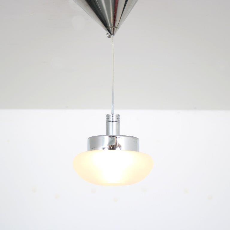 L5023-46 2000s "Ony S" Pendant lamp, chrome metal with thick matt glass R. Toso & Massari Leucos, Italy