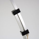 L5075 1970s Arc lamp on marble base with square aluminum arm and white plexi shade Italy
