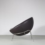 m26652-3 2000s Easy chair on thin chrome base with dark aubergine leather and grey wool cushion Bert Plantagie Netherlands