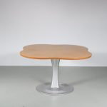 INC143 1990s High quality dining table on aluminium base with freeform wooden top Leolux, Netherlands