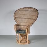 m26624 1960s XL Peacock chair in rattan with cushion / Kok Maisonette / France