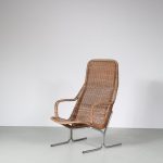 m26602 1950s Pair of wicker easy chairs on chrome metal base / Dirk van Sliedregt / Rohé, Netherlands