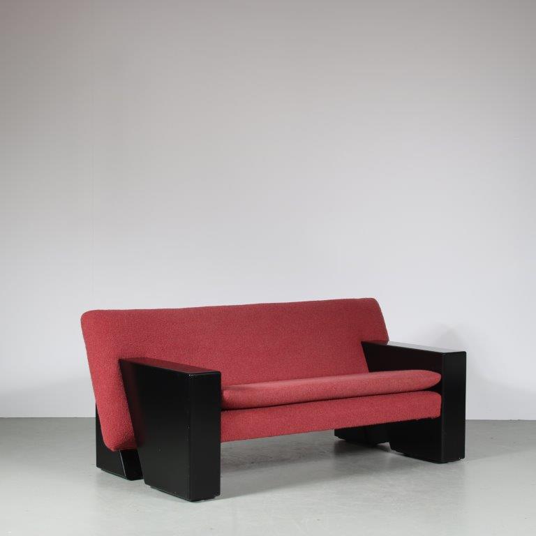 m26630 1980s 2-Seater sofa on black wooden base with wool upholstery, model Sandwich Peter van der Ham Netherlands