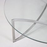 m24966 1960s Round coffee table on thin chrome metal base with smoke glass top attributed to Knut Hesterberg