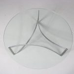 m24966 1960s Round coffee table on thin chrome metal base with smoke glass top attributed to Knut Hesterberg