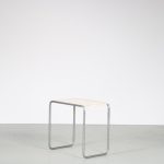 m26651 1920s Bauhaus style side table, chrome frame with white wooden top Breuer style Germany