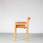 m26636-7 1970s Side chair on beech base with brown neck leather upholstery Ibisco, Italy