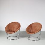 m26670 1970s Pair of sling chairs on chrome metal base with suède upholstery Lush & Co, Germany